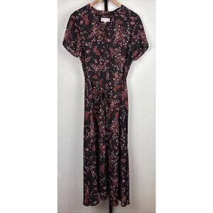 Nanette Lepore Black Floral Print Maxi Dress Size 14 Tie Waist Whimsigoth Fairy